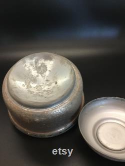 Beautiful Vintage Metal Musical Powder Puff Box. Porcelain Lid with Romantic Courting Couple