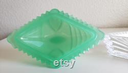Beautiful Vintage New Martinsville Jadeite Jadite Glass Vanity Puff Box Powder Jade-ite Uranium Hard to Find