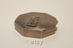 Beautiful Vintage Sterling Silver Compact Powder Case with Elephant Theme, Latvia, 1930s