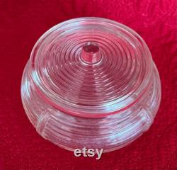 Beehive Rings Powder Jar Art Deco Style Clear Glass Round with Lid Cosmetics Dresser Vanity Jar Vintage