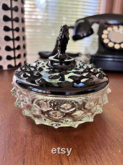 Black Amethyst Glass Hobnail Crystal Powder Bowl For Vanity Dresser