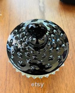 Black Amethyst Glass Hobnail Crystal Powder Bowl For Vanity Dresser