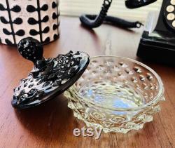 Black Amethyst Glass Hobnail Crystal Powder Bowl For Vanity Dresser