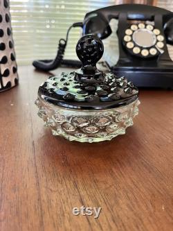 Black Amethyst Glass Hobnail Crystal Powder Bowl For Vanity Dresser