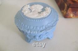 Blue Jasperware Vanity Jar Powder Box Vanity box Blue Cameo Wedgwood Jasperware Blue vanity dresser decor Romantic Bedroom Boudoir decor