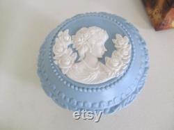 Blue Jasperware Vanity Jar Powder Box Vanity box Blue Cameo Wedgwood Jasperware Blue vanity dresser decor Romantic Bedroom Boudoir decor