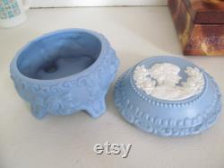Blue Jasperware Vanity Jar Powder Box Vanity box Blue Cameo Wedgwood Jasperware Blue vanity dresser decor Romantic Bedroom Boudoir decor