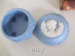 Blue Jasperware Vanity Jar Powder Box Vanity box Blue Cameo Wedgwood Jasperware Blue vanity dresser decor Romantic Bedroom Boudoir decor