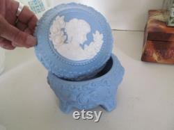 Blue Jasperware Vanity Jar Powder Box Vanity box Blue Cameo Wedgwood Jasperware Blue vanity dresser decor Romantic Bedroom Boudoir decor