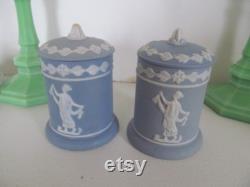 Blue Jasperware Vanity Jar Powder Box Vanity box Blue Cameo Wedgwood Jasperware Blue vanity dresser decor Romantic Bedroom Boudoir decor