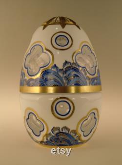 Bohemian Czech Art Cased Glass Gilded Painted Enamels Egg Dose
