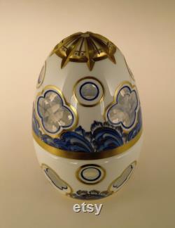 Bohemian Czech Art Cased Glass Gilded Painted Enamels Egg Dose