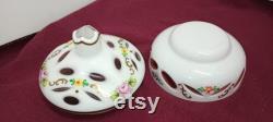 Bohemian Czech Vanity Powder Jar Jewelry Trinket Box Reverse Cased Cut to Clear Glass Hand Painted J334