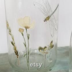 Botanical Glass Bottle Set withCork Stoppers, Vanity Set, Boudoir Decor, Floral Bottles