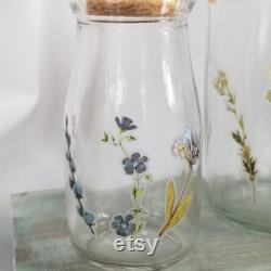 Botanical Glass Bottle Set withCork Stoppers, Vanity Set, Boudoir Decor, Floral Bottles