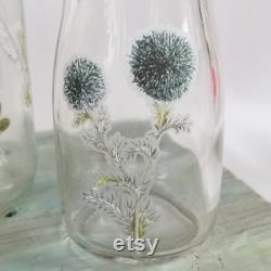 Botanical Glass Bottle Set withCork Stoppers, Vanity Set, Boudoir Decor, Floral Bottles