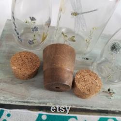 Botanical Glass Bottle Set withCork Stoppers, Vanity Set, Boudoir Decor, Floral Bottles
