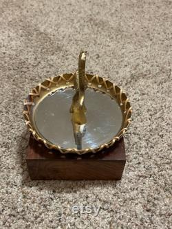 Brass Tone Cat Mirror Ring Holder Trinket Dish