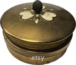 Brass and Glass Powder Jar Vanity Trinket Box Vintage Boho Art Deco Floral Hearts
