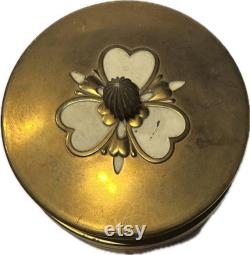 Brass and Glass Powder Jar Vanity Trinket Box Vintage Boho Art Deco Floral Hearts