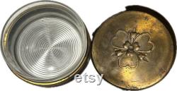 Brass and Glass Powder Jar Vanity Trinket Box Vintage Boho Art Deco Floral Hearts