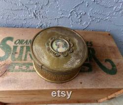 Brass powder container, POLLO empty powder container, vanity home decor, vintage powder container