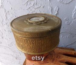 Brass powder container, POLLO empty powder container, vanity home decor, vintage powder container