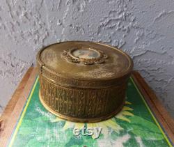 Brass powder container, POLLO empty powder container, vanity home decor, vintage powder container