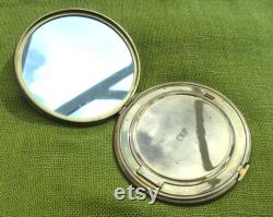 CLEFF Large Heavy Brass Powder Compact With Exotic Bird of Paradise Design on Lid, With Original Dark Brown Leather CoverVintage 1940s 50s