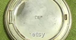 CLEFF Large Heavy Brass Powder Compact With Exotic Bird of Paradise Design on Lid, With Original Dark Brown Leather CoverVintage 1940s 50s