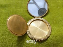 CLEFF Large Heavy Brass Powder Compact With Exotic Bird of Paradise Design on Lid, With Original Dark Brown Leather CoverVintage 1940s 50s