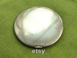 CLEFF Large Heavy Brass Powder Compact With Exotic Bird of Paradise Design on Lid, With Original Dark Brown Leather CoverVintage 1940s 50s