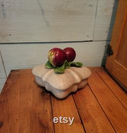 California Pottery Lidded Powder Bowl Candy Dish, Trinket Dish, Apples, 1046