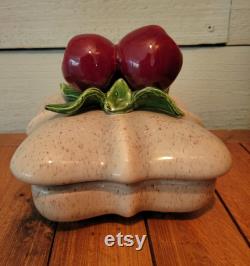 California Pottery Lidded Powder Bowl Candy Dish, Trinket Dish, Apples, 1046