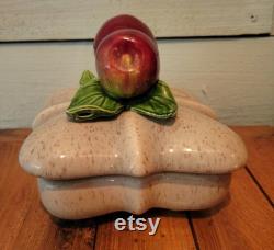 California Pottery Lidded Powder Bowl Candy Dish, Trinket Dish, Apples, 1046