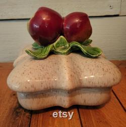 California Pottery Lidded Powder Bowl Candy Dish, Trinket Dish, Apples, 1046