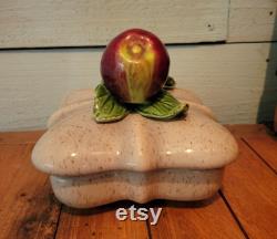 California Pottery Lidded Powder Bowl Candy Dish, Trinket Dish, Apples, 1046