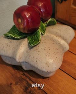 California Pottery Lidded Powder Bowl Candy Dish, Trinket Dish, Apples, 1046