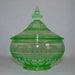 Cambridge Elegant Glass Emerald Green Wetherford Vanity Powder Puff Box Dresser Jar 1940s Vintage Bedroom Decor
