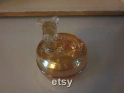 Carnival glass scottie dog powder box, dish, lidded powder box, collectible glass, jewelry trinket box, marigold glass dish