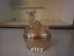 Carnival glass scottie dog powder box, dish, lidded powder box, collectible glass, jewelry trinket box, marigold glass dish