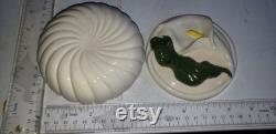Ceramic covered powder dish lily excellent condition