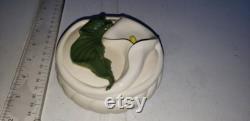 Ceramic covered powder dish lily excellent condition