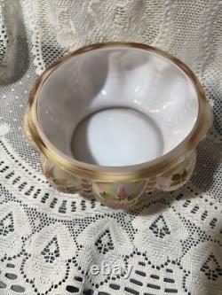 Charleton Fenton Art Glass Roses Iridized Sunset Beaded Melon Powder Box Glows