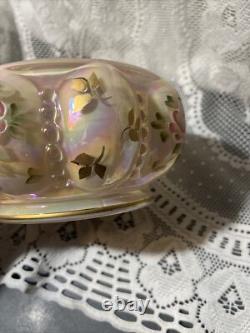 Charleton Fenton Art Glass Roses Iridized Sunset Beaded Melon Powder Box Glows