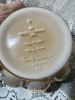 Charleton Fenton Art Glass Roses Iridized Sunset Beaded Melon Powder Box Glows