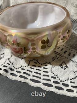 Charleton Fenton Art Glass Roses Iridized Sunset Beaded Melon Powder Box Glows