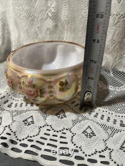 Charleton Fenton Art Glass Roses Iridized Sunset Beaded Melon Powder Box Glows