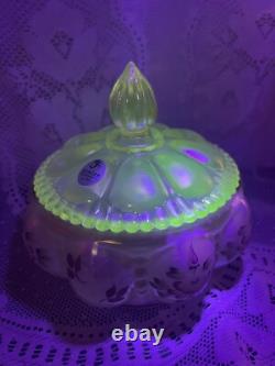 Charleton Fenton Art Glass Roses Iridized Sunset Beaded Melon Powder Box Glows