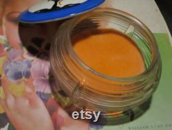 Chic Czech Deco SCENIC Hand-Painted Powder Jar Big Puff Glass Scene Dresser Jar 1920s FLAPPER Vanity Bowl with Unused Peach Puff Sale